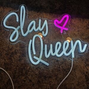 Slay Queen Neon Sign White Pink LED Neon Light Up Signs for Wall Decor Usb Neon